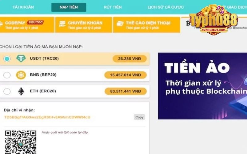 Nạp tiền Typhu88 được xử lý rất nhanh và chính xác mọi lúc mọi nơi