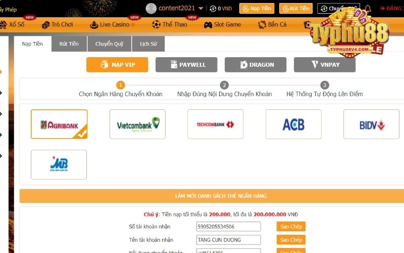 Trang web sẽ thực hiện xác minh giao dịch rồi cộng tiền vào tài khoản